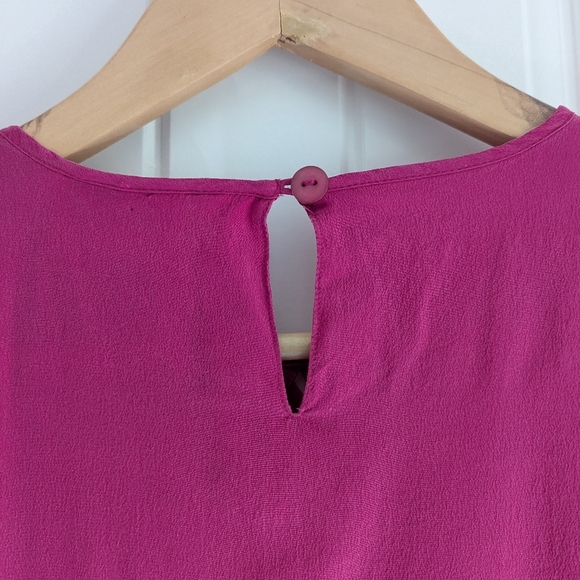 100% Silk Blouse Short Sleeve with Neck detail, Pink, Size M - Picture 9 of 12
